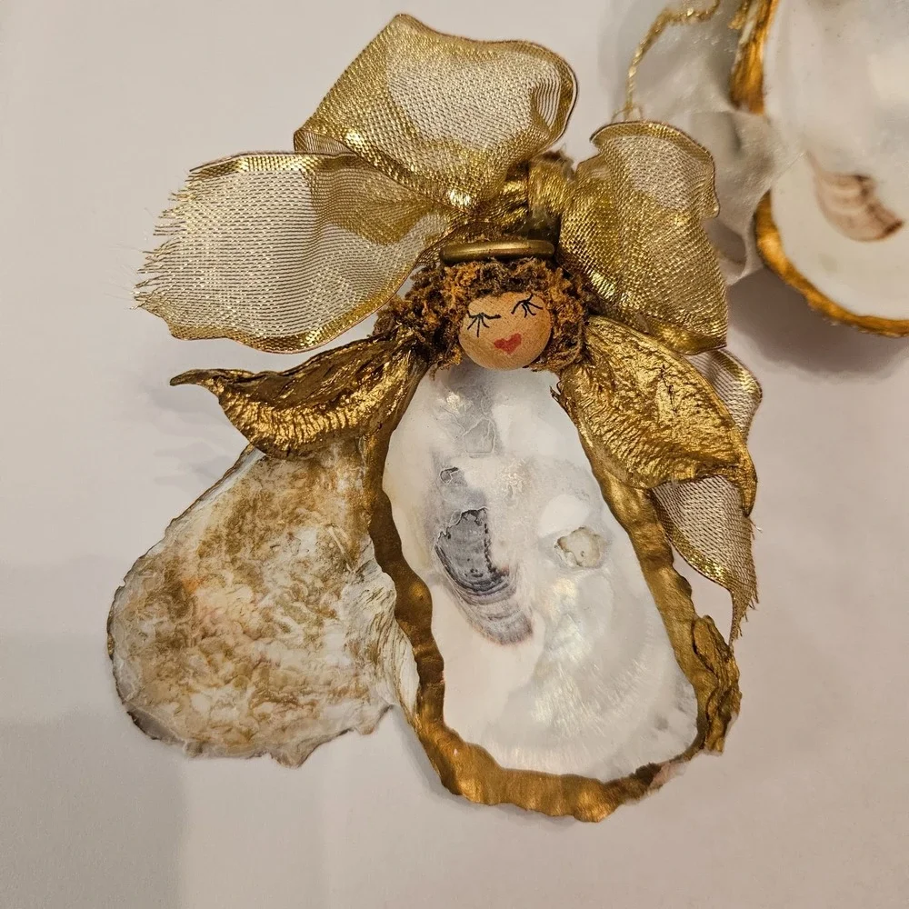 Handmade Oyster Shell Angel Ornaments Set‎ of 2 • 4